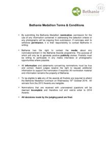    Bethanie Medallion Terms & Conditions •