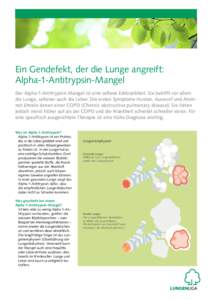 Ein Gendefekt, der die Lunge angreift: Alpha-1-Antitrypsin-Mangel Der Alpha-1-Antitrypsin-Mangel ist eine seltene Erbkrankheit. Sie betrifft vor allem die Lunge, seltener auch die Leber. Die ersten Symptome Husten, Auswu