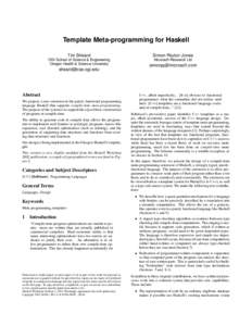 Functional languages / Type theory / Meta-programming / Template Haskell / Recursion / Glasgow Haskell Compiler / Monad / Map / Haskell / Software engineering / Computing / Computer programming