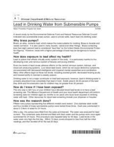 Pump / Drinking water / Lead poisoning / Lead / Water / Brass / Bottled water / Pumping station / Sump pump / Matter / Chemistry / Fluid mechanics