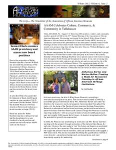 Winter 2012, Volume 6, Issue 2  The Scrip— The Newsletter of the Association of African American Museums AAAM Celebrates Culture, Commerce, & Community in Tallahassee