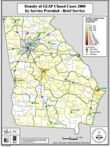 Density of GLSP Closed Cases 2000 by Service Provided - Brief Service Fannin Towns