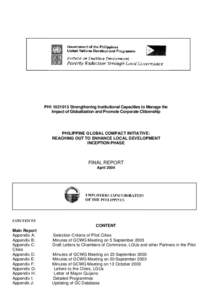 PHI[removed]Strengthening Institutional Capacities to Manage the Impact of Globalization and Promote Corporate Citizenship PHILIPPINE GLOBAL COMPACT INITIATIVE: REACHING OUT TO ENHANCE LOCAL DEVELOPMENT INCEPTION PHASE