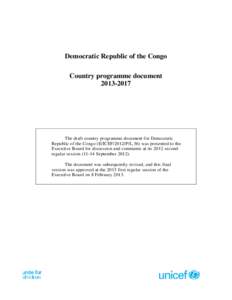 Democratic Republic of the Congo Country programme document[removed]The draft country programme document for Democratic Republic of the Congo (E/ICEF/2012/P/L.36) was presented to the