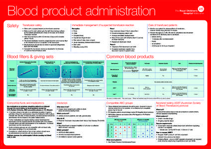 Blood product administration Safety Transfusion safety  Immediate management of suspected transfusion reaction