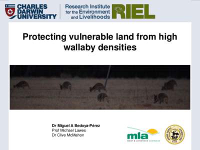 Protecting vulnerable land from high wallaby densities Dr Miguel A Bedoya-Pérez Prof Michael Lawes Dr Clive McMahon