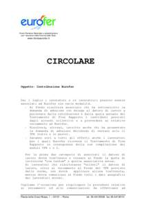 Fondo Pensione Nazionale a capitalizzazione per i lavoratori delle Ferrovie dello Stato www.fondoeurofer.it  CIRCOLARE