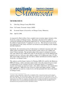 MEMORANDUM To: Chris Eng, Chisago County HRA-EDA  From: Val Vannett, Economic Analyst, DEED