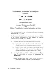 Amendment Statement of Principles concerning LOSS OF TEETH No. 122 of 2007 for the purposes of the