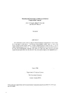 Measuring the Performance and Behavior of the Icon Programming Language* Cary A. Coutant, Ralph E. Griswold, and David R. Hanson  TR 80-20