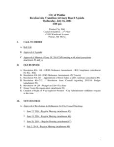 City of Pontiac Receivership Transition Advisory Board Agenda Wednesday, July 16, 2014 1:00 pm Pontiac City Hall Council Chambers – 2nd Floor