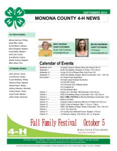 SEPTEMBER[removed]MONONA COUNTY 4-H NEWS 4-H YOUTH COUNCIL Ronda MacClure, Whiting