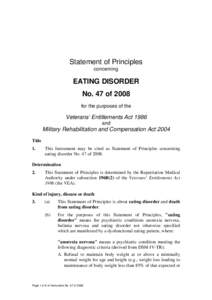 Statement of Principles concerning EATING DISORDER No. 47 of 2008 for the purposes of the