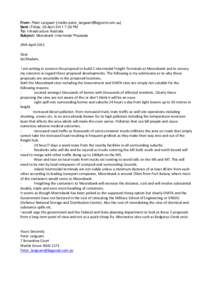 From: Peter Langsam [mailto:[removed]] Sent: Friday, 29 April[removed]:38 PM To: Infrastructure Australia Subject: Moorebank Intermodal Proposals   