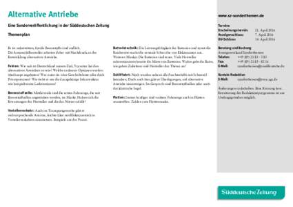Alternative Antriebe  www.sz-sonderthemen.de Eine Sonderveröffentlichung in der Süddeutschen Zeitung