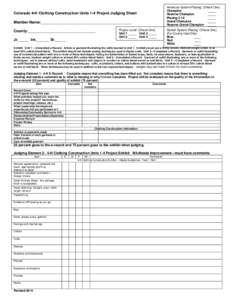 Colorado 4-H Clothing Construction Units 1-4 Project Judging Sheet