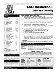 THE BRADY ERA | In 10th YEAR, 6 POSTSEASON TOURN., 3 WESTERN DIV. and 2 SEC TITLES; 2006 FINAL 4  LSU Basketball vs.  Texas A&M University