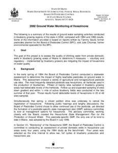 JOHN ELIAS BALDACCI GOVERNOR STATE OF MAINE MAINE DEPARTMENT OF AGRICULTURE, FOOD & RURAL RESOURCES BOARD OF PESTICIDES CONTROL