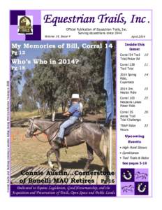 Equestrian Trails, Inc . Official Publication of Equestrian Trails, Inc. Serving equestrians since 1944 Volume 14, Issue 4  My Memories of Bill, Corral 14