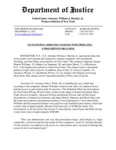 United States Attorney William J. Hochul, Jr. Western District of New York FOR IMMEDIATE RELEASE DECEMBER 13, 2012  www.usdoj.gov/usao/nyw