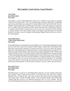 2011 Legislative Youth Advisory Council Members Alexa Babin Byrd High School Shreveport Alexa Babin is a junior at Byrd High School where she is a member of Astra, Beta, Art, Spanish, Youth and Government Clubs. Alexa is