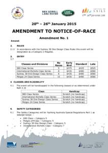 20th – 26th January[removed]AMENDMENT TO NOTICE-OF-RACE Amendment No. 1  Amend: