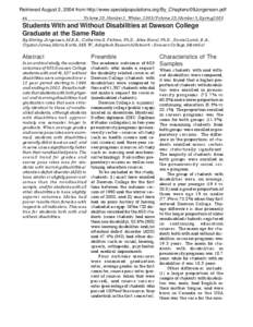 Retrieved August 2, 2004 from http://www.specialpopulations.org/By_Chapters/09Jorgensen.pdf 44 Volume 25, Number 2, Winter, 2003/Volume 25, Number 3, Spring[removed]Students With and Without Disabilities at Dawson College