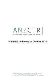 Statistics to the end of October[removed]Australian New Zealand Clinical Trials Registry, NHMRC Clinical Trials Centre Locked Bag 77 Camperdown NSW 2050 Australia T[removed]F[removed]E [removed] W ww