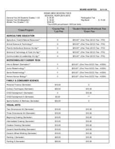 Academic term / Calendars / Fee