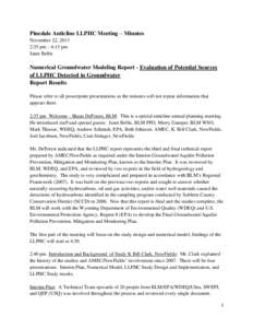 Pinedale Anticline LLPHC Meeting – Minutes November 22, 2013 2:35 pm – 6:15 pm Janet Bellis  Numerical Groundwater Modeling Report - Evaluation of Potential Sources