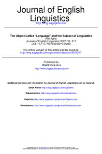 Journal of English Linguistics http://eng.sagepub.com The Object Called 