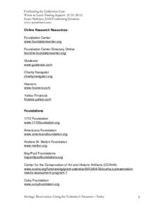 Fundraising for Collections Care Where to Look: Finding Support[removed]Susan Mathisen, SAM Fundraising Solutions www.samathisen.com 	
   Online Research Resources: