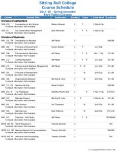 Sitting Bull College Course Schedule[removed]Spring Semester Fort Yates Classes Course