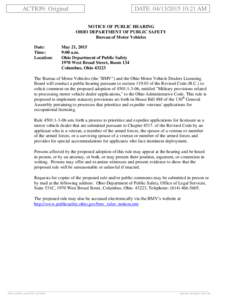 ACTION: Original  DATE: :21 AM NOTICE OF PUBLIC HEARING OHIO DEPARTMENT OF PUBLIC SAFETY Bureau of Motor Vehicles