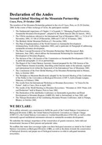 Sustainable development / Millennium Development Goals / Climate change policy / Biodiversity / Convention on Biological Diversity / United Nations Convention to Combat Desertification / Earth Summit / Forest Day / Biodiversity Indicators Partnership / Environment / Earth / United Nations Framework Convention on Climate Change