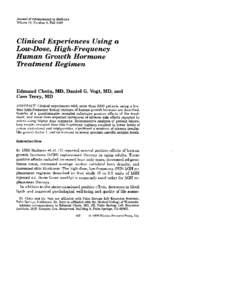 Journal of Advancement in Medicine Volume 12, Number 3, Fall[removed]Clinical Experiences Using a Low-Dose, High-Frequenc y Human Growth Hormon e