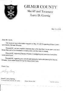 GILMER COUNTY Sheriff and Treasurer Larry D · Gerwig May 15, 2 15