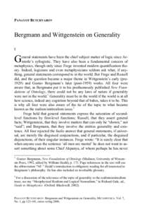 PANAYOT BUTCHVAROV  Bergmann and Wittgenstein on Generality I  G