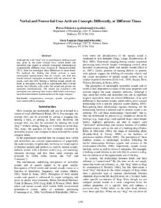 Verbal and Nonverbal Cues Activate Concepts Differently, at Different Times Pierce Edmiston () Department of Psychology, 1202 W. Johnson Street Madison, WIUSA  Gary Lupyan ()