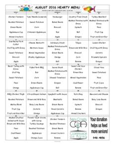 AUGUST 2016 HEARTY MENU PROVIDED BY BARRY COUNTY COMMISSION ON AGINGMONDAY