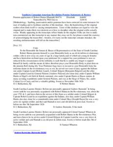 Southern Campaign American Revolution Pension Statements & Rosters Pension application of Robert Hanna [Hannah] R4574 Elizabeth fn46SC Transcribed by Will Graves[removed]