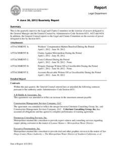 Report Legal Department   June 30, 2012 Quarterly Report