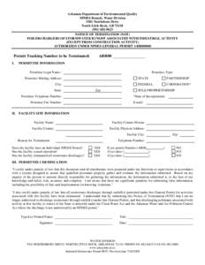 Arkansas Department of Environmental Quality NPDES Branch, Water Division 5301 Northshore Drive North Little Rock, AR[removed]0623 NOTICE OF TERMINATION (NOT)