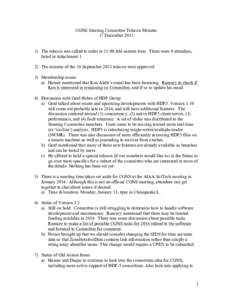 CGNS Steering Committee Telecon Minutes 17 December[removed]The telecon was called to order at 11:00 AM eastern time. There were 9 attendees, listed in Attachment[removed]The minutes of the 18 September 2013 telecon were a