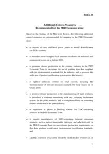 Annex D  Additional Control Measures Recommended for the PRD Economic Zone Based on the findings of the Mid term Review, the following additional control measures are recommended for adoption in the PRD Economic