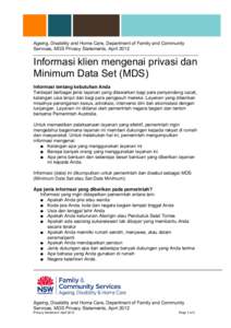 Client information on privacy and the Minimum Data Set - Indonesian