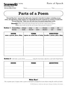 Parts of Speech  activity “Ground Hog Day” February/March 2008