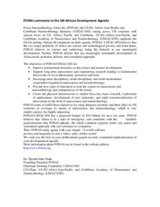 FONAI comments to the G8-African Development Agenda Focus Nanotechnology Africa Inc.(FONAI); the US-EU-Africa-Asia-Pacific and Caribbean Nanotechnology Initiative (USEACANI) cutting across 158 countries with special focu