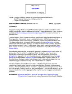 Technical Guidance Manual for Performing Waste Load Allocations: Book 4, Lakes and Impoundments: Chapter 2: Nutrient/Eutrophication Impacts