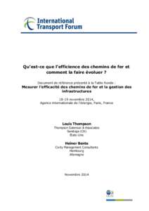 Qu’est-ce que l’efficience des chemins de fer et comment la faire évoluer ? Document de référence présenté à la Table Ronde : Mesurer l’efficacité des chemins de fer et la gestion des infrastructures